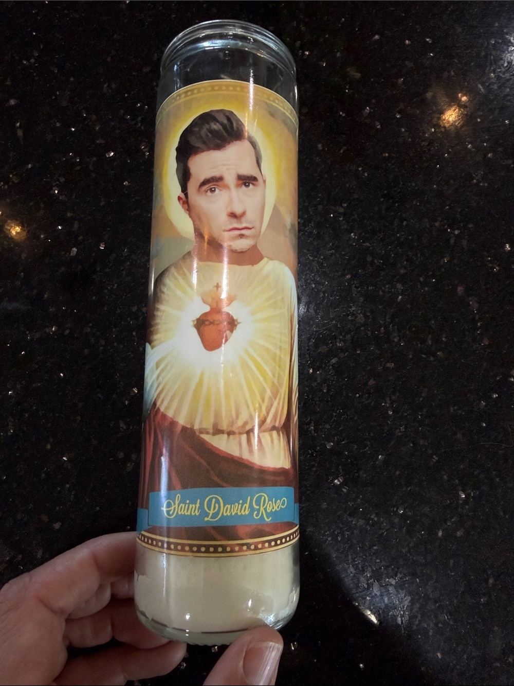 New Saint David Rose from schitts creek Decorative Prayer Candle - Cream